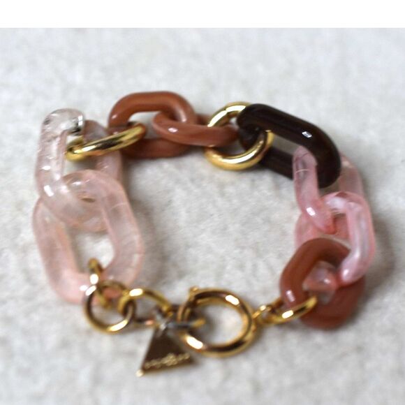 Serefina Anthropologie Tortoise Pink Gold Tone 5" Grunge Boho Statement Bracelet - Picture 3 of 3